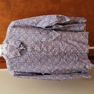 Alan Flusser | Blue Paisley Button Up Long Sleeve Colorful Casual Cotton Shirt